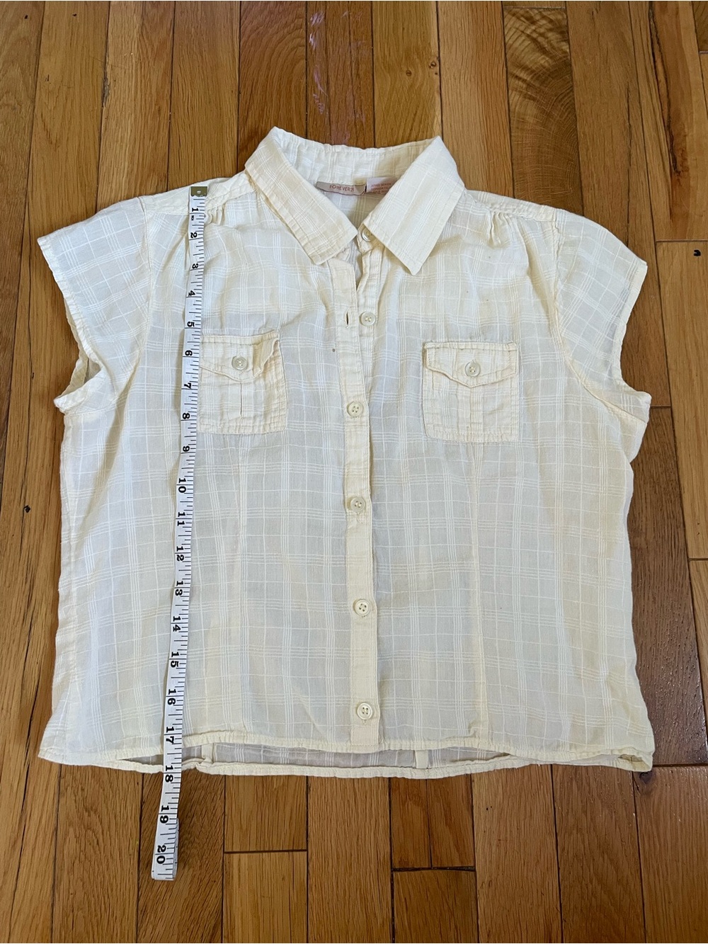 Vintage Forever 21 Cotton Cream Short Sleeve Button-Up